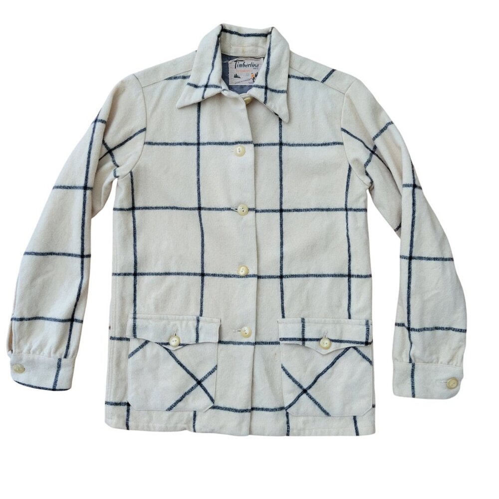 Vintage Timberline‎ Wool Jacket Concordia S Cream Black Plaid Made In Canada